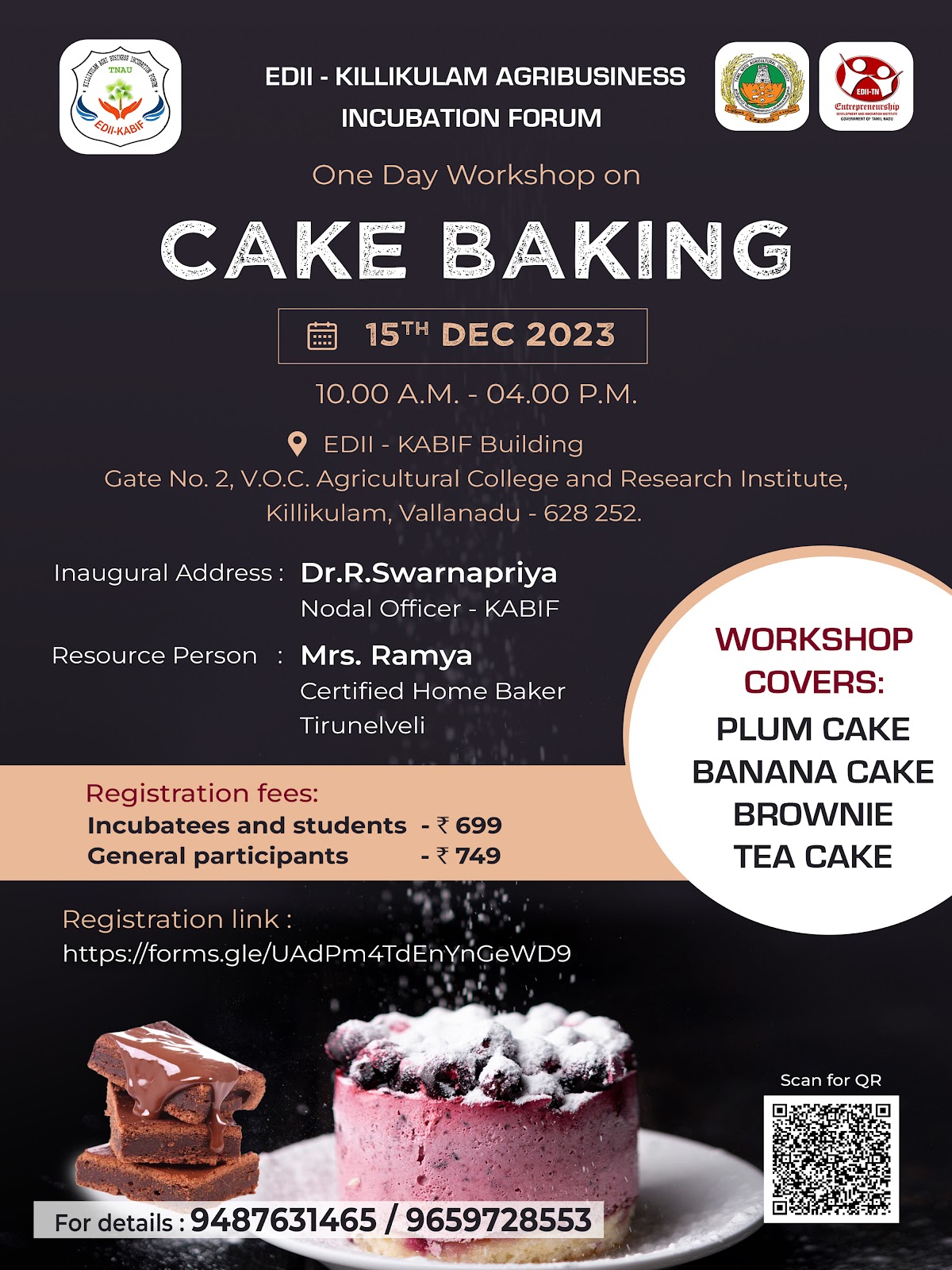 One Day Workshop in Cake Baking | EDII KABIF | 15.12.2023